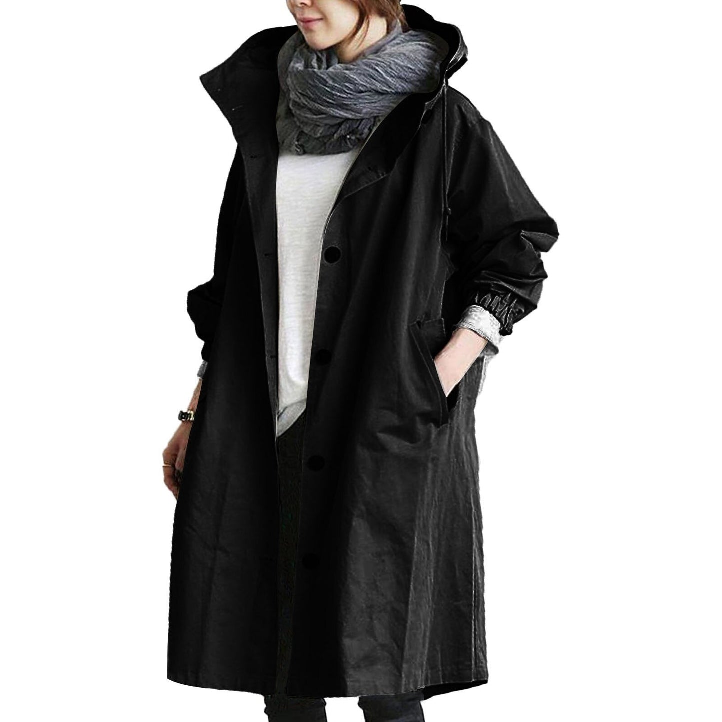 Wearclo | Women's Hooded Mid-Length Raincoat