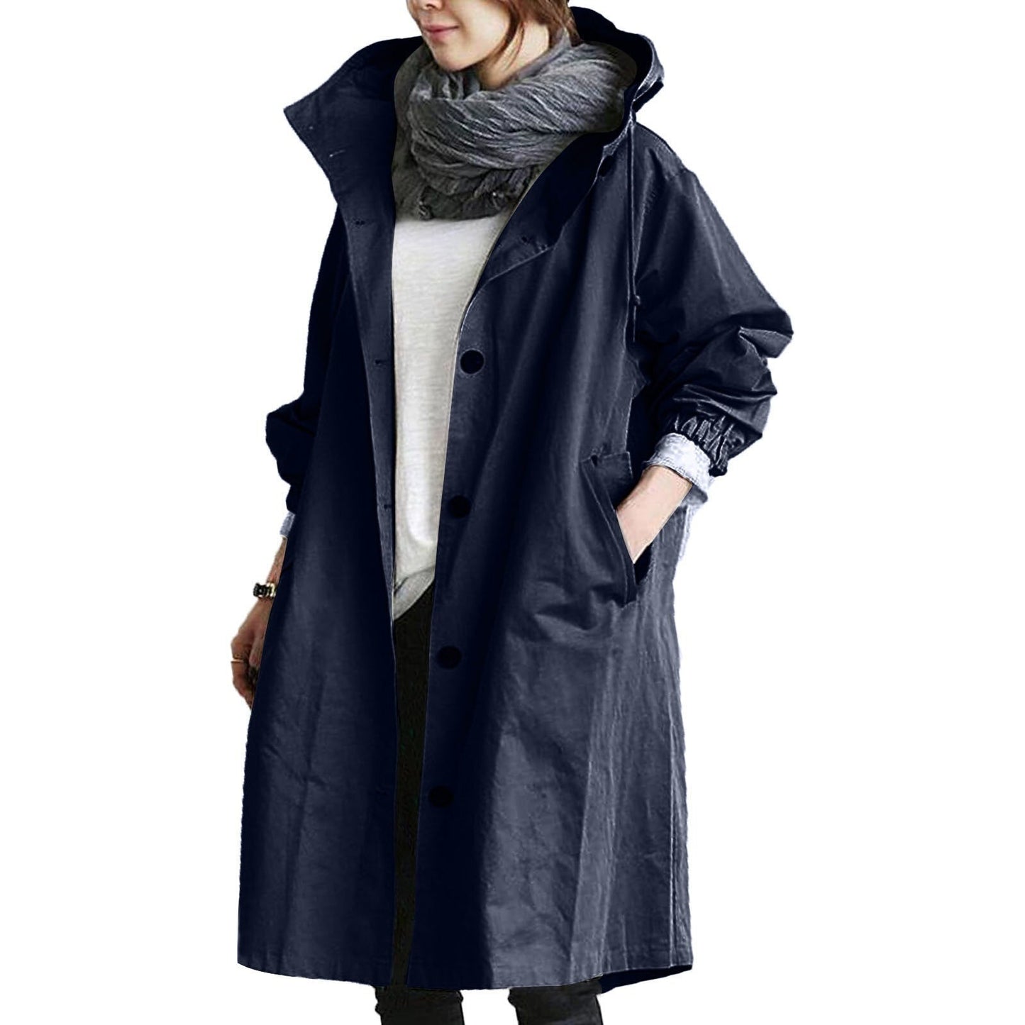 Wearclo | Women's Hooded Mid-Length Raincoat
