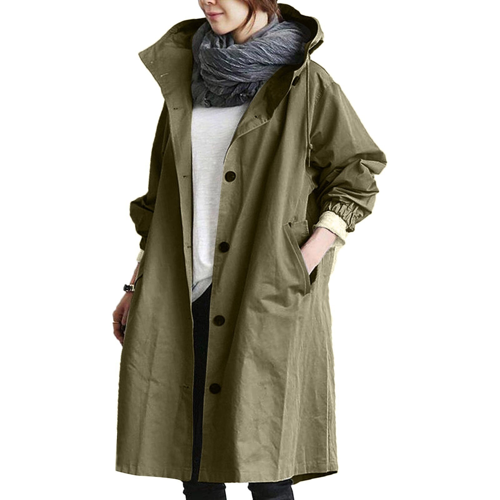 Wearclo | Women's Hooded Mid-Length Raincoat