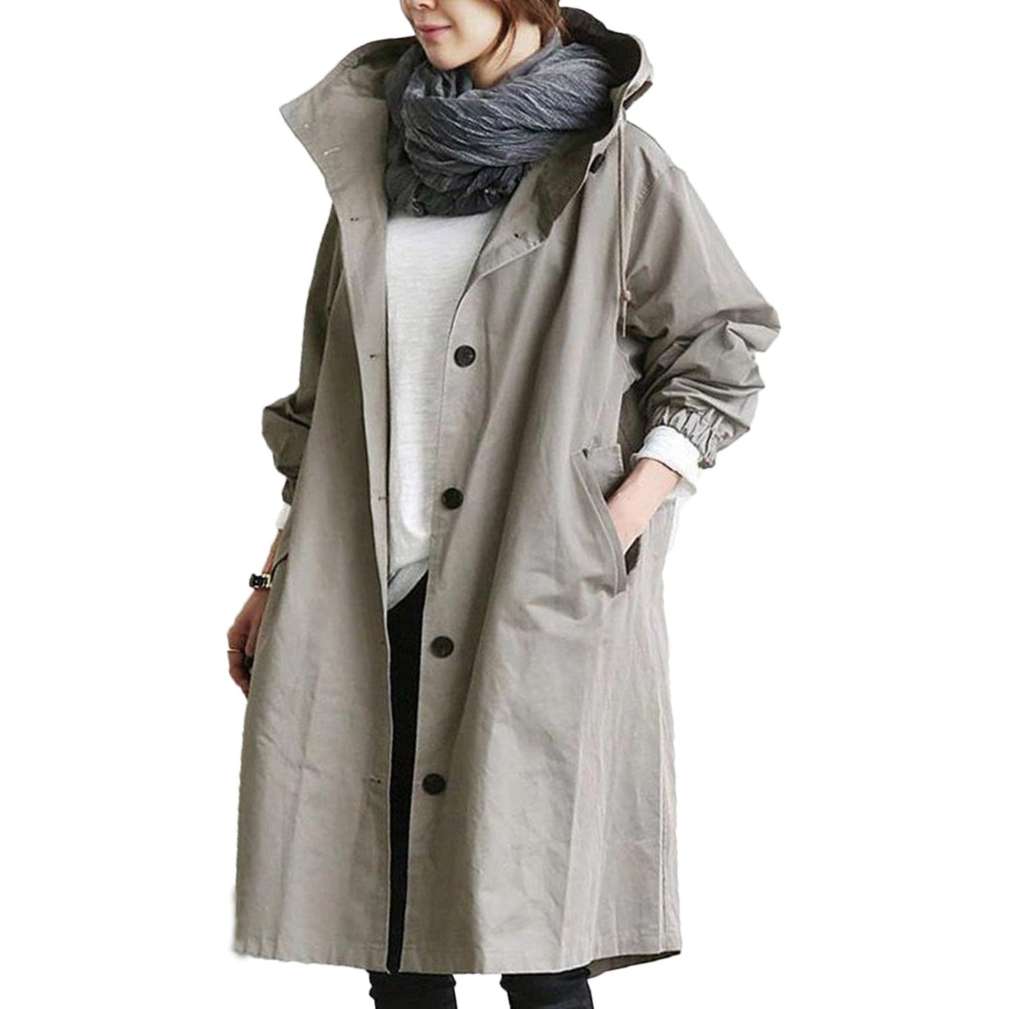 Wearclo | Women's Hooded Mid-Length Raincoat