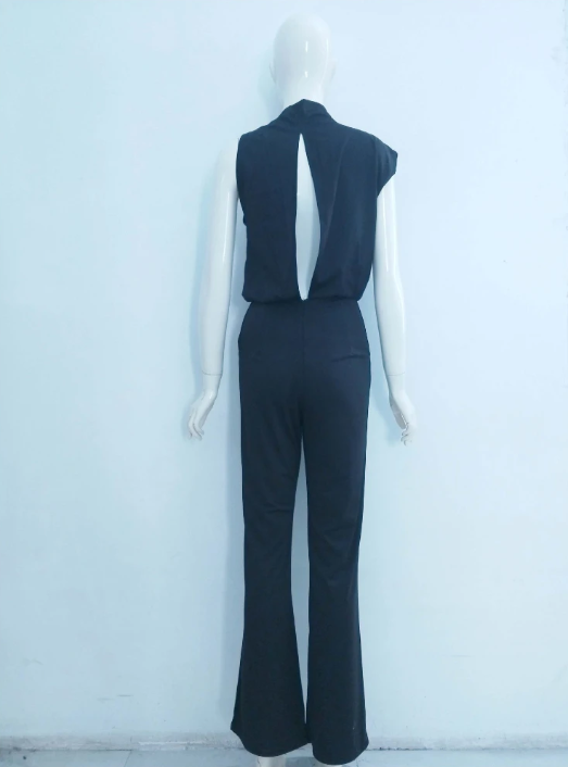 Wearclo Women's Jumpsuit with Round Neckline, Sleeveless and Wide Leg