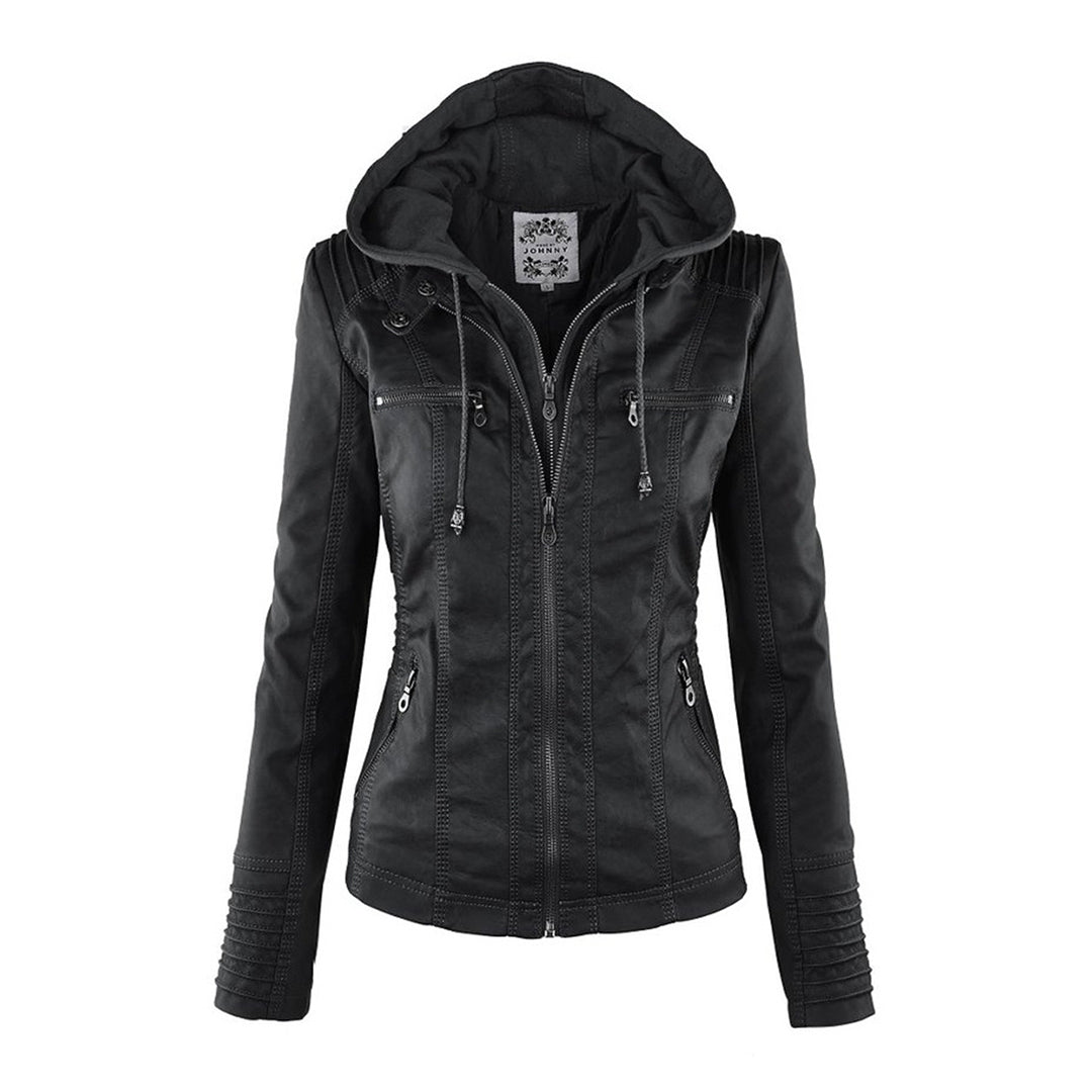 Wearclo - Women's Leather Jacket with Hood