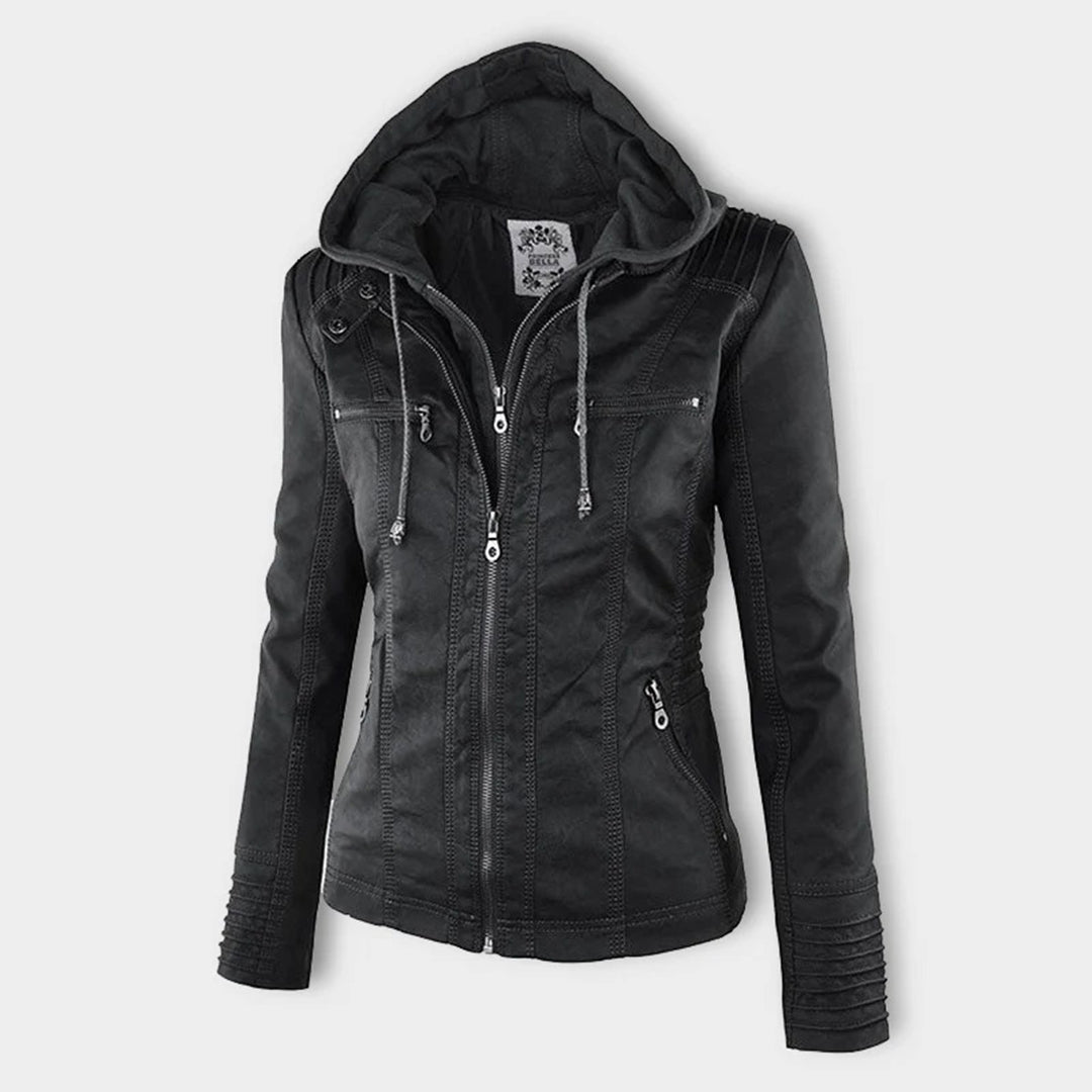 Wearclo - Women's Leather Jacket with Hood