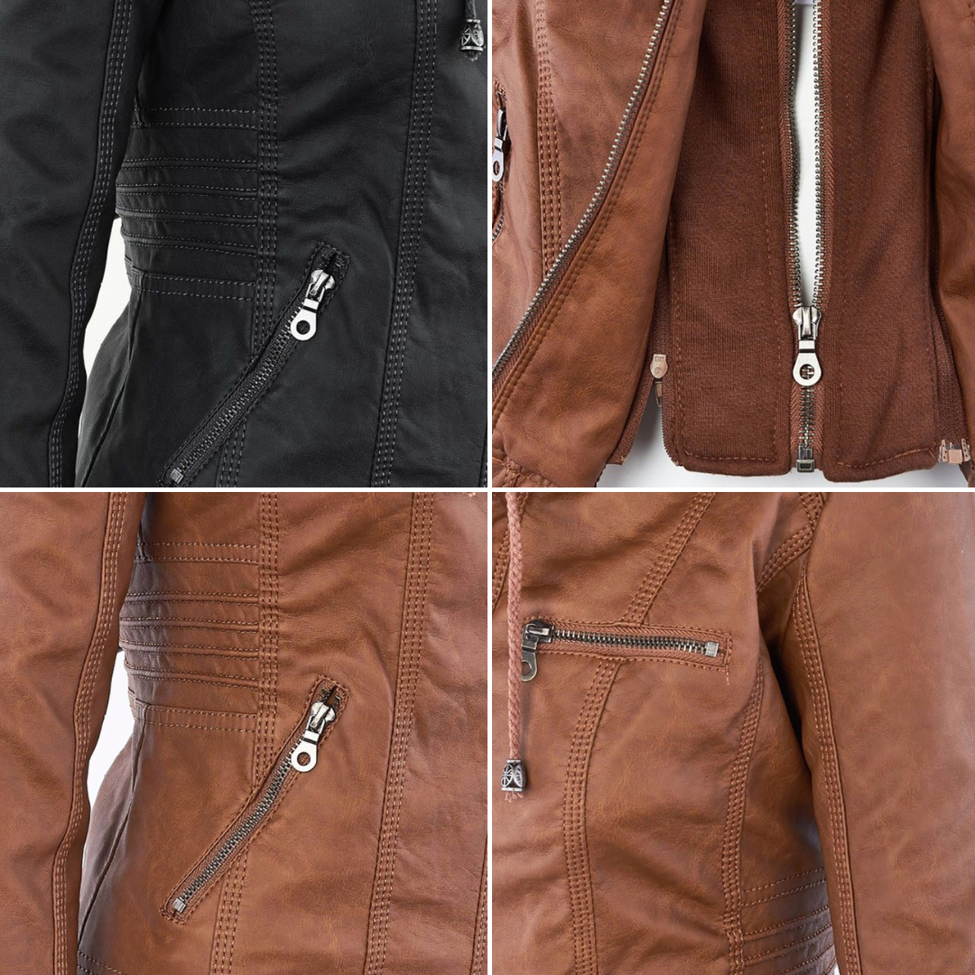 Wearclo - Women's Leather Jacket with Hood
