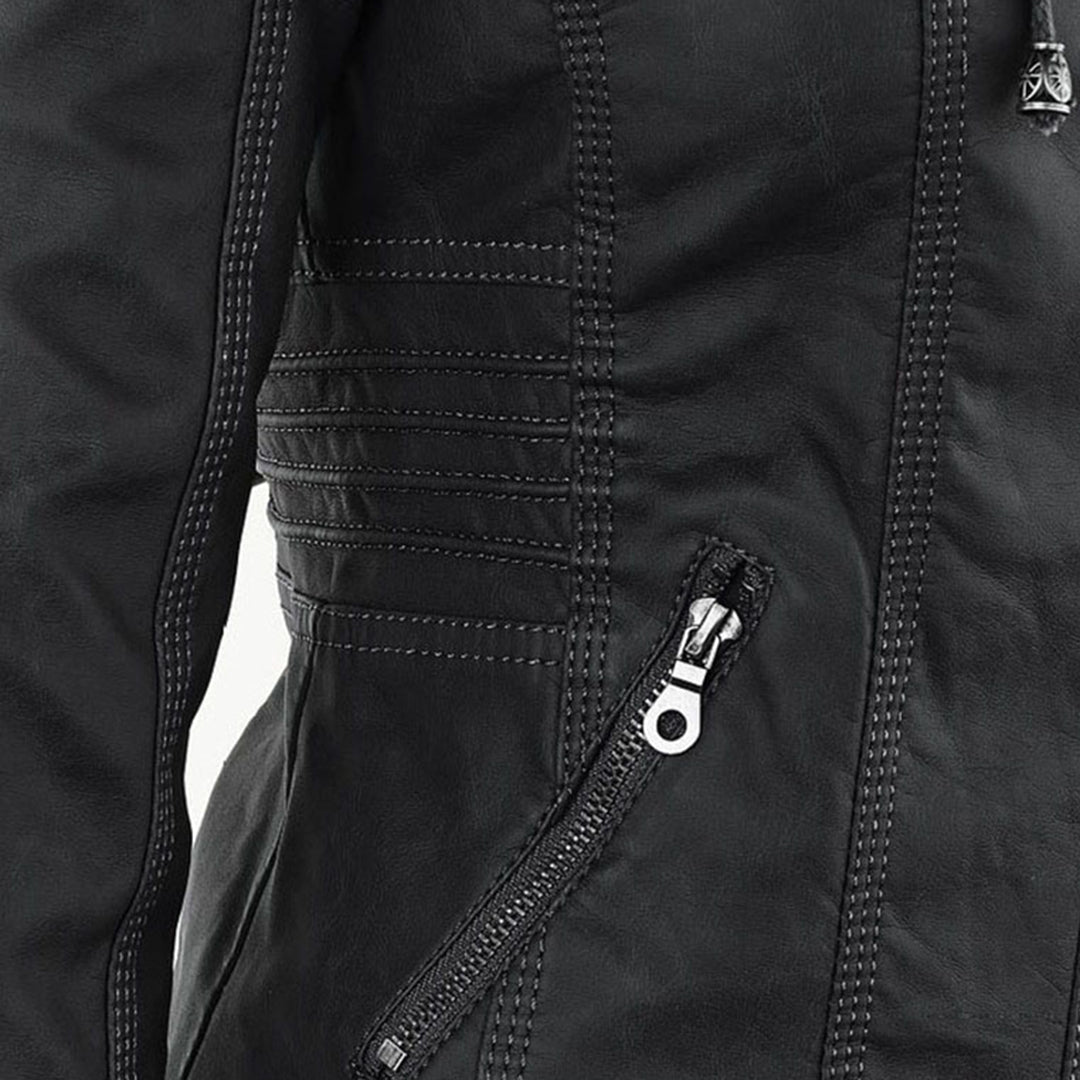 Wearclo - Women's Leather Jacket with Hood