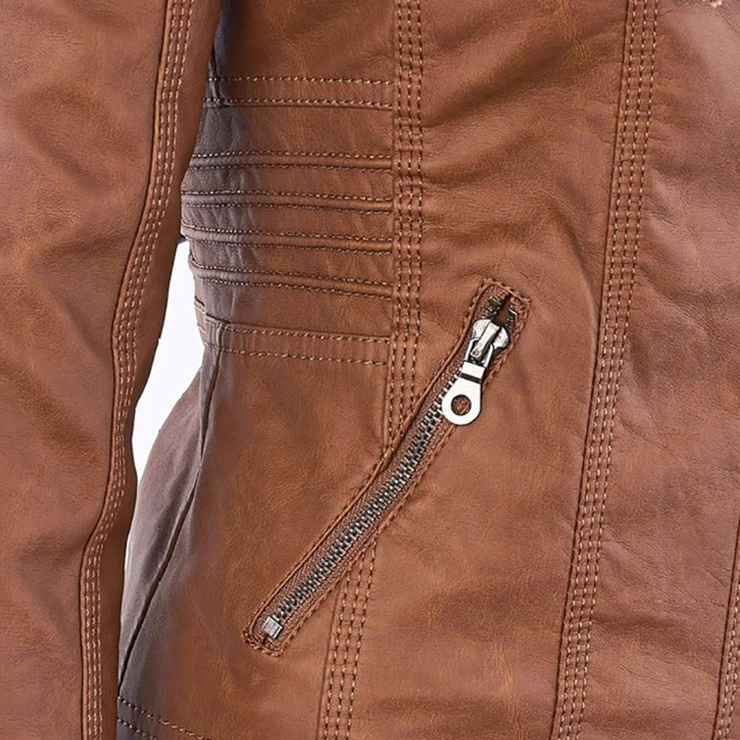 Wearclo - Women's Leather Jacket with Hood