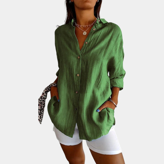 Wearclo | Women's Linen Blend Button-Down Shirt Loose Fit