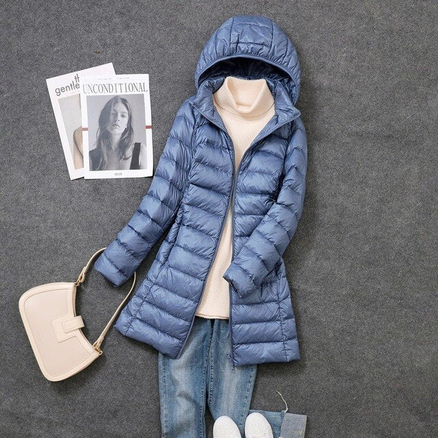 Wearclo | Women's Long Down Puffer Jacket with Hood