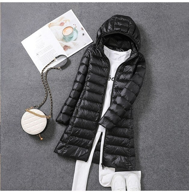 Wearclo | Women's Long Hooded Puffer Jacket