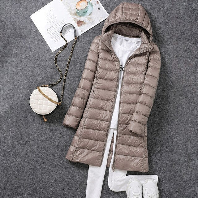 Wearclo | Women's Long Hooded Puffer Jacket
