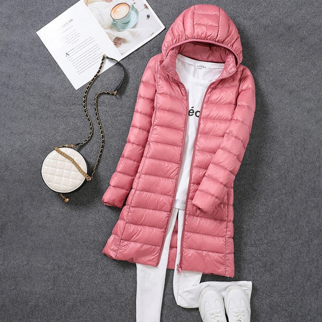 Wearclo | Women's Long Hooded Puffer Jacket