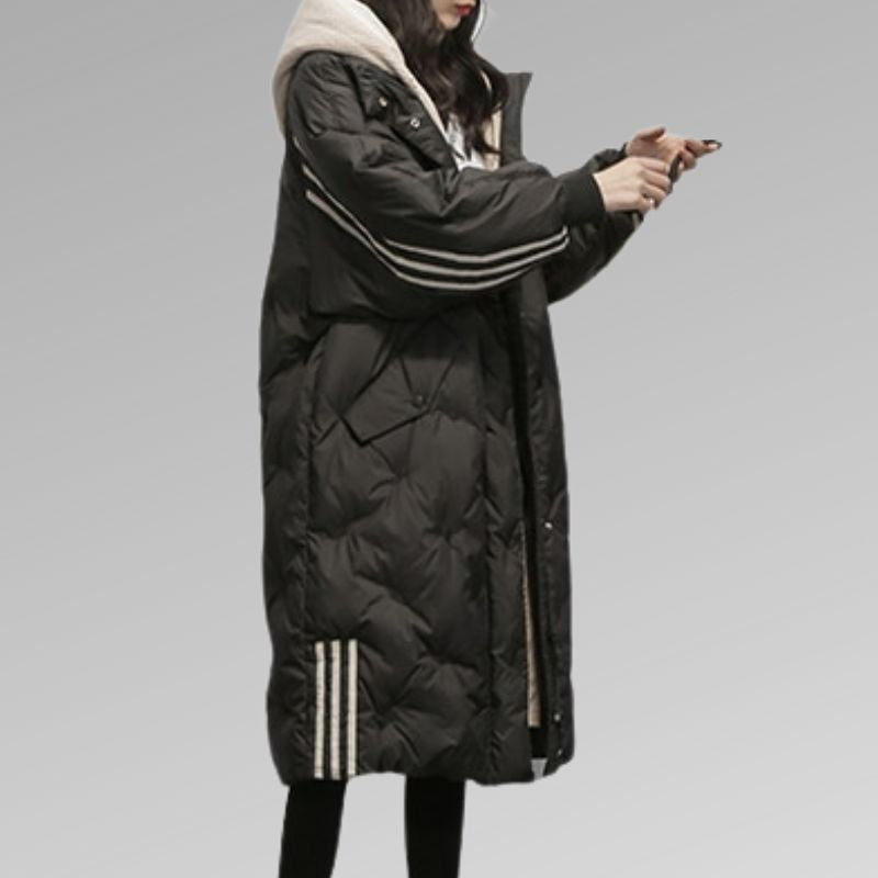 Wearclo | Women's Long Puffer Coat with Striped Sleeves