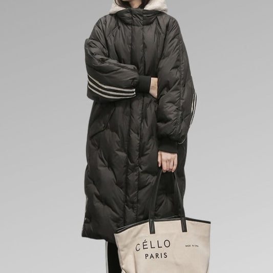 Wearclo | Women's Long Puffer Coat with Striped Sleeves