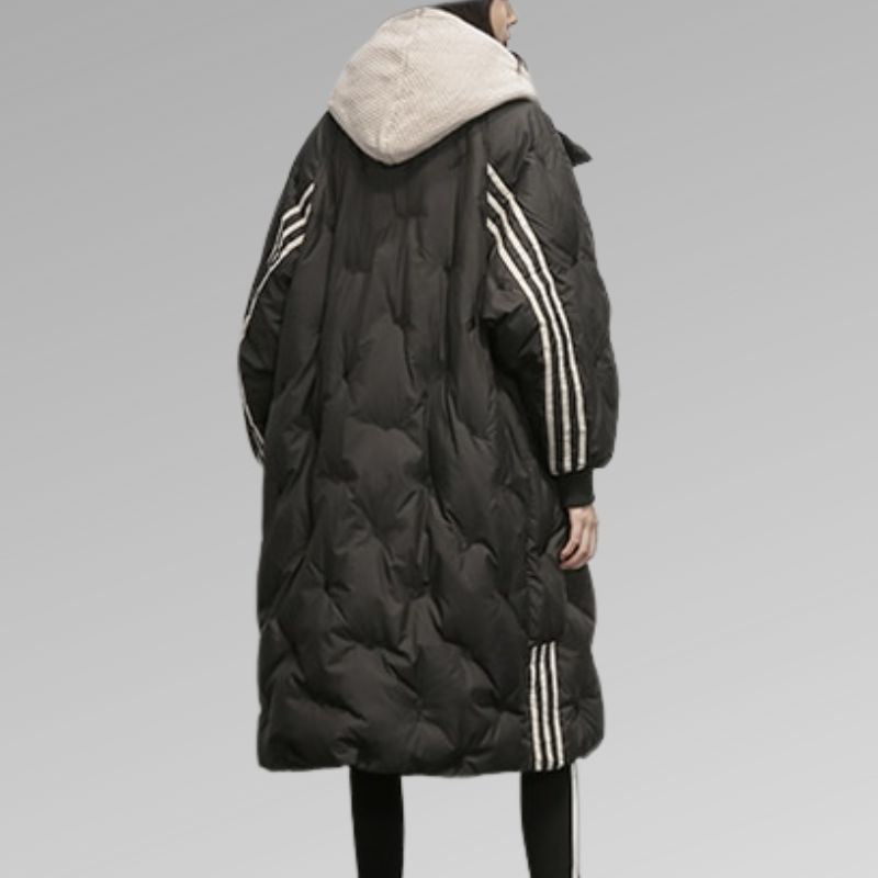Wearclo | Women's Long Puffer Coat with Striped Sleeves