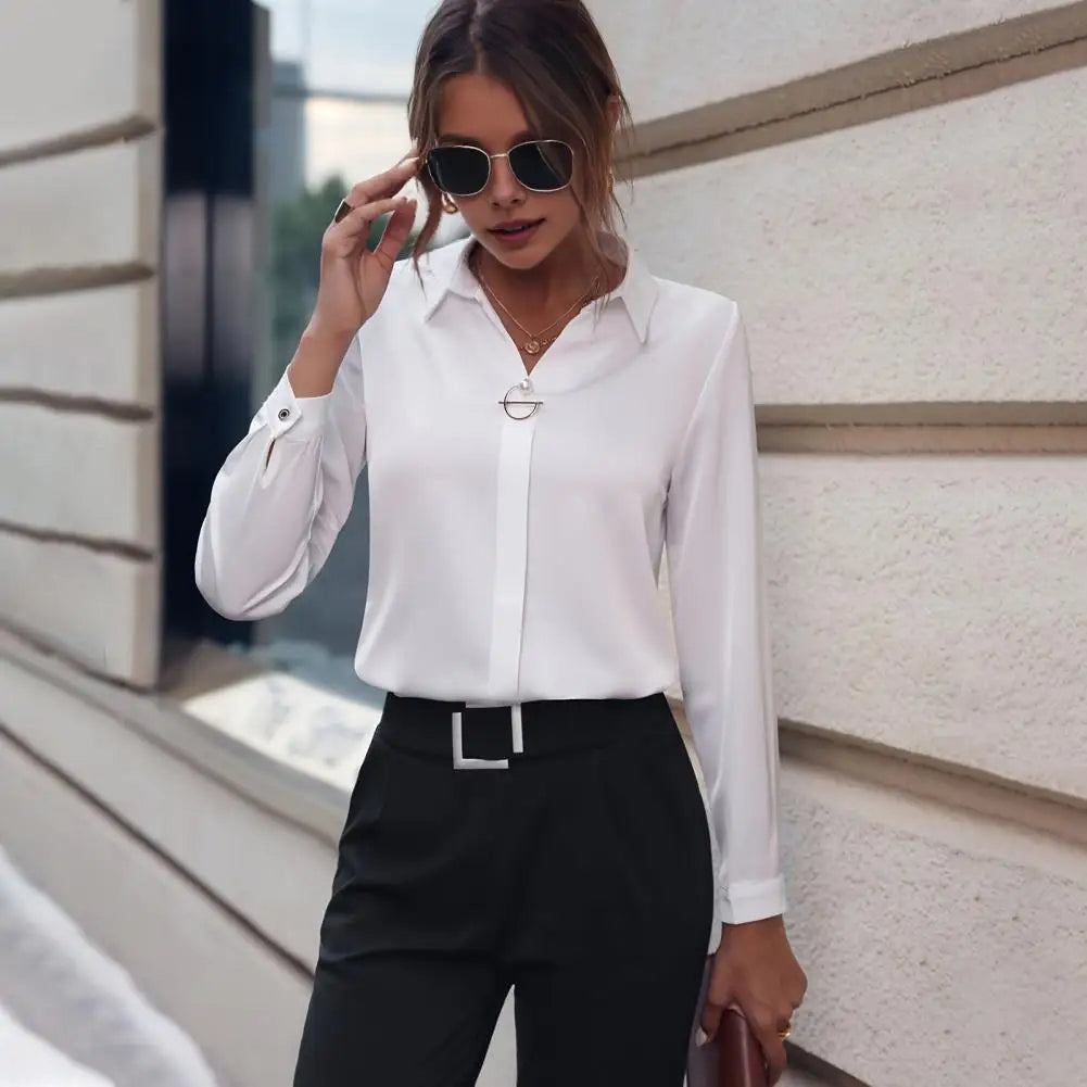 Wearclo | Women's Long Sleeve Button-Up Shirt with Ring Detail