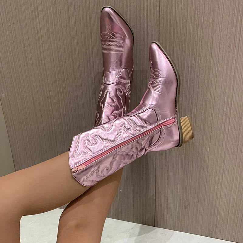 Wearclo | Women's Metallic Cowboy Boots