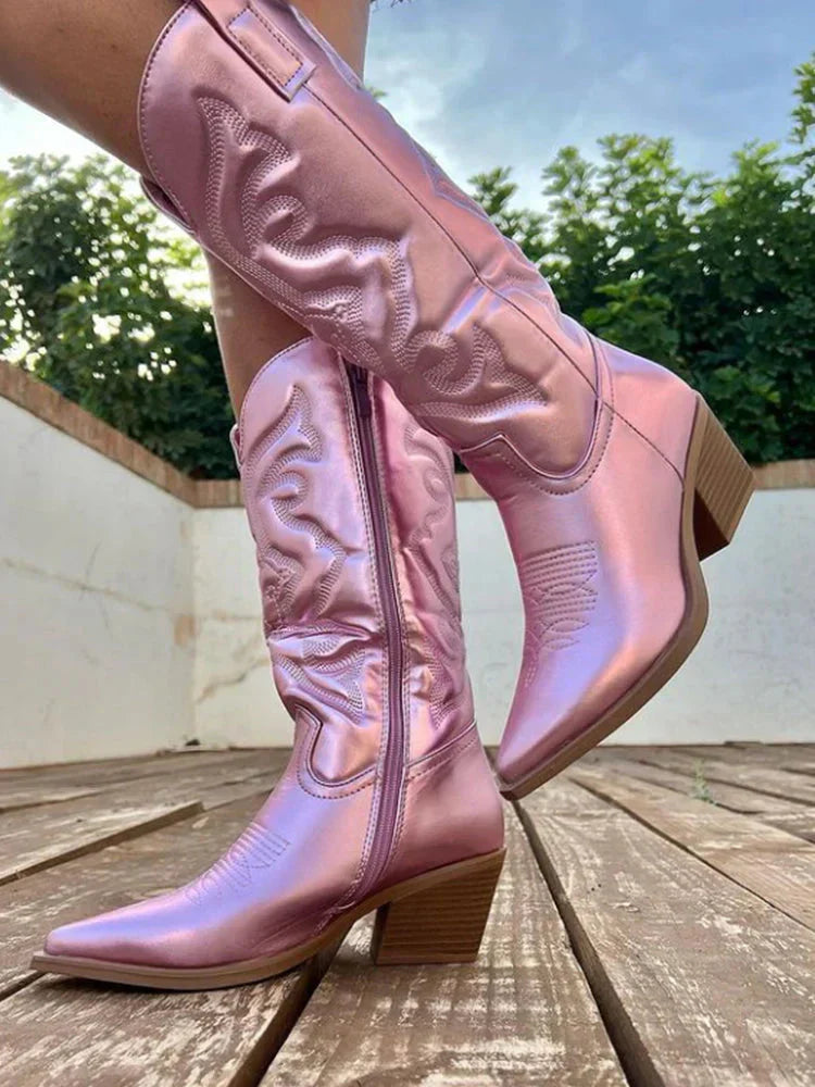 Wearclo | Women's Metallic Cowboy Boots