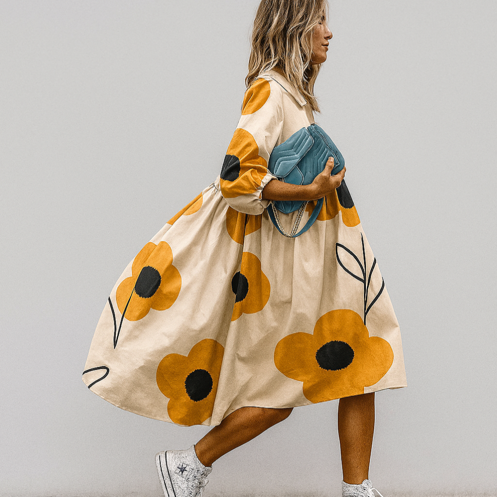 Wearclo | Women's Midi Shirt Dress with Bold Floral Print