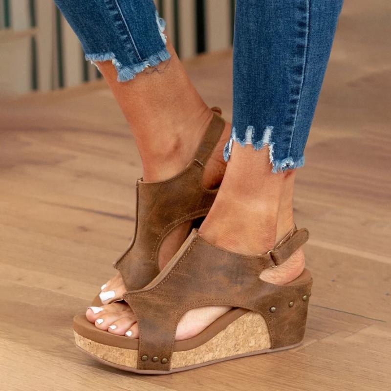 Wearclo | Women's Orthopedic Wedge Sandals with Cutout Detail