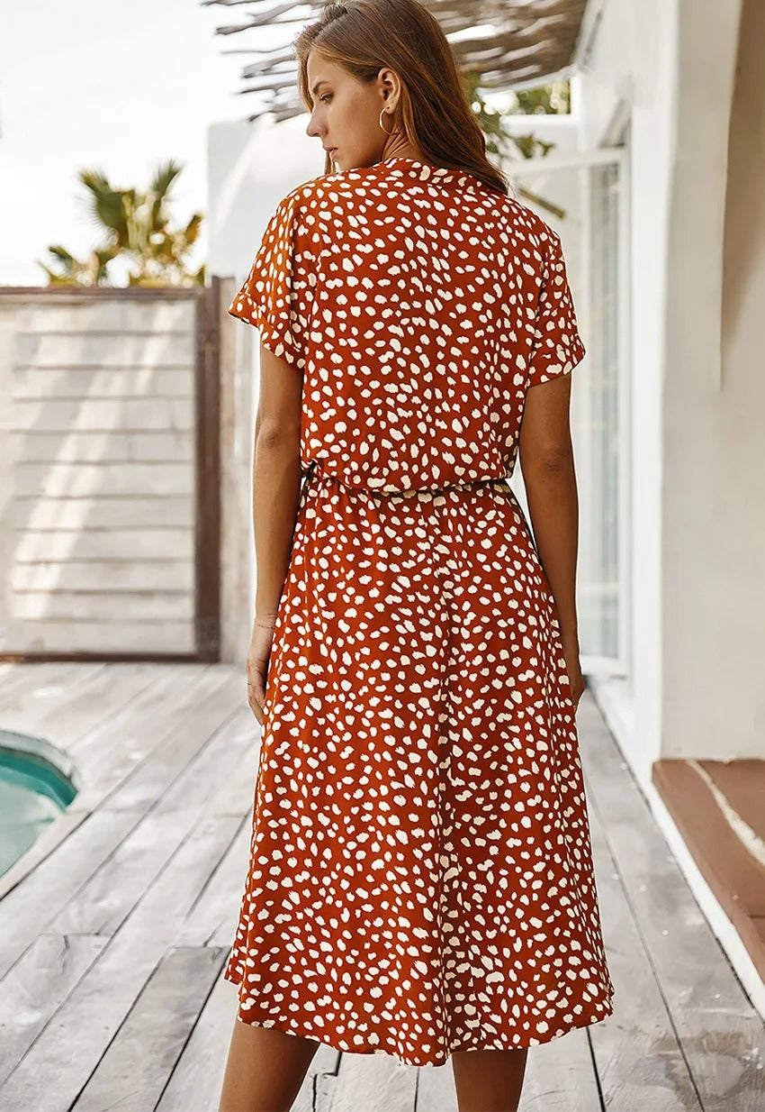Wearclo | Women's Print Midi Shirtdress