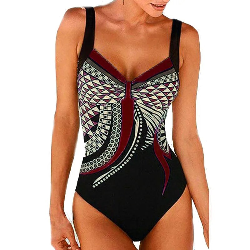 Wearclo | Women's Printed One-Piece Swimsuit with Geometric Design