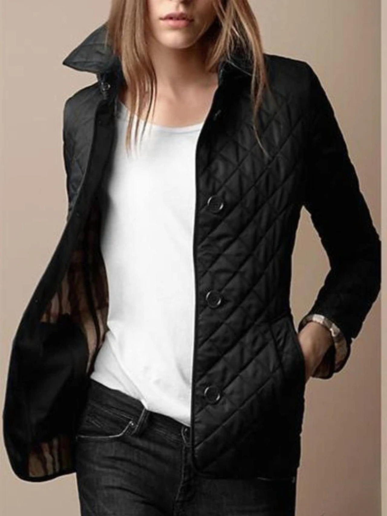 Wearclo | Women's Quilted Jacket with Turned-Down Collar