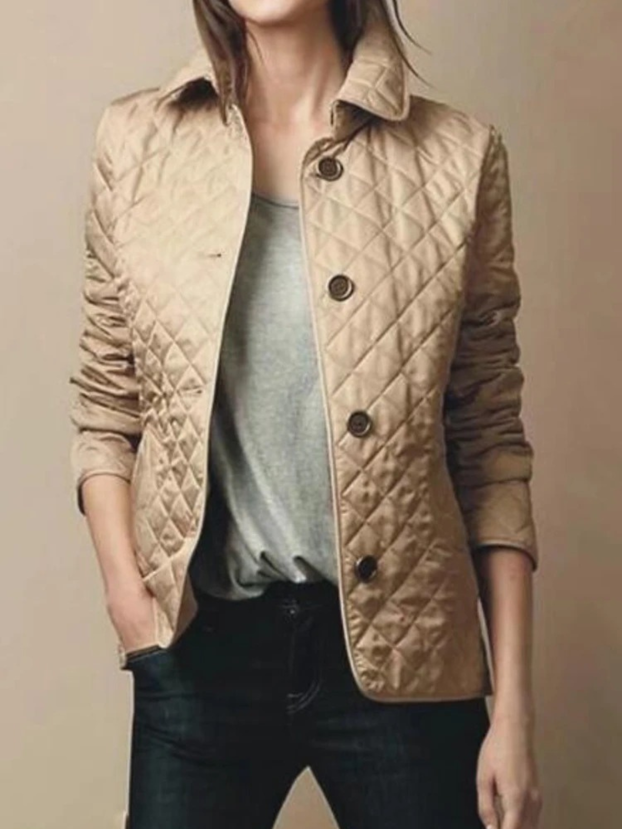 Wearclo | Women's Quilted Jacket with Turned-Down Collar