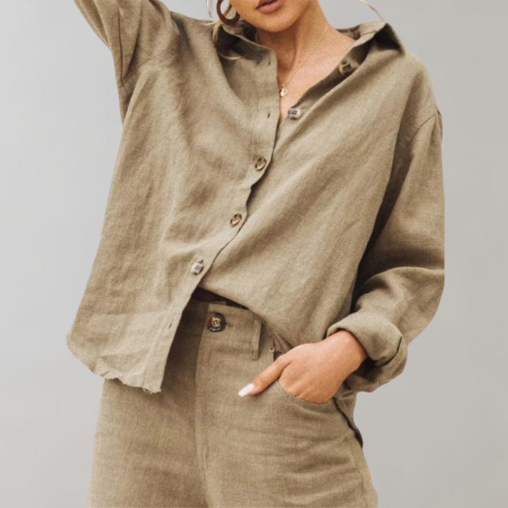 Wearclo | Women's Relaxed Fit Linen Blend Button-Down Shirt
