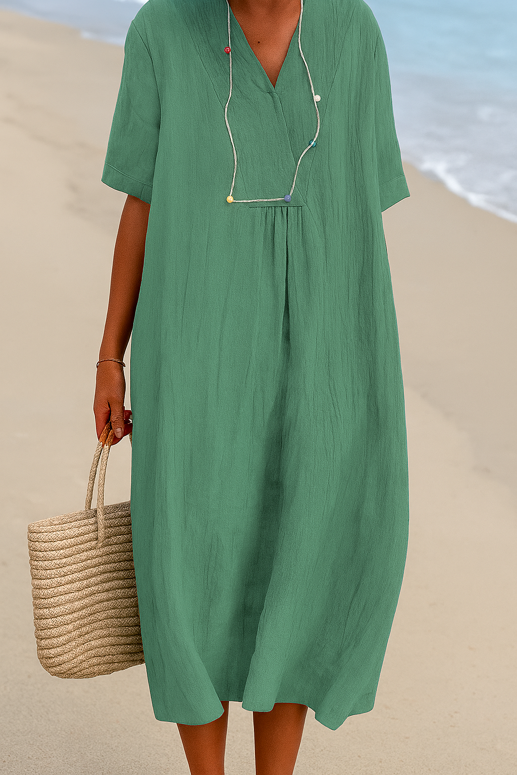 Wearclo | Women's Relaxed V-Neck Midi Dress