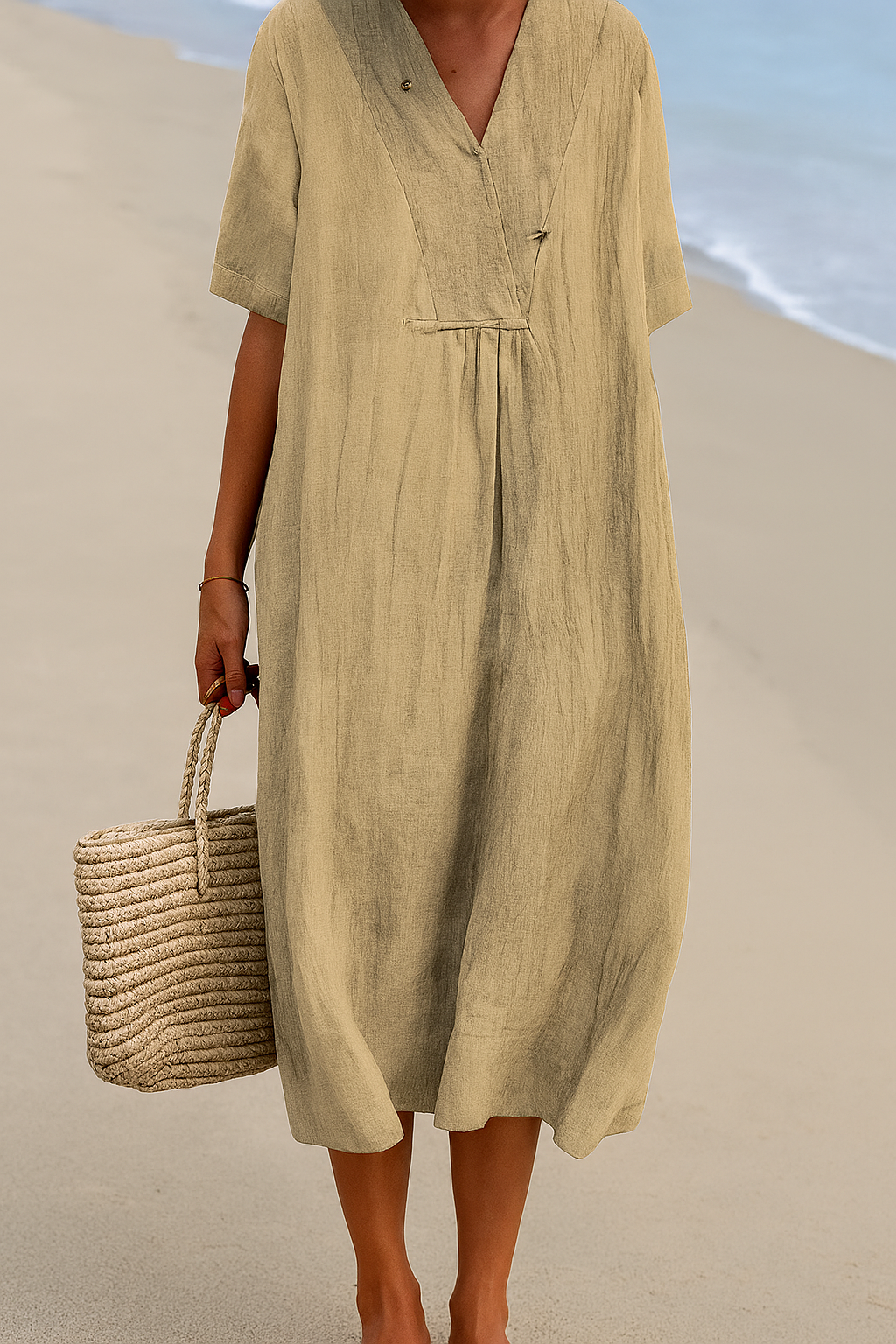 Wearclo | Women's Relaxed V-Neck Midi Dress