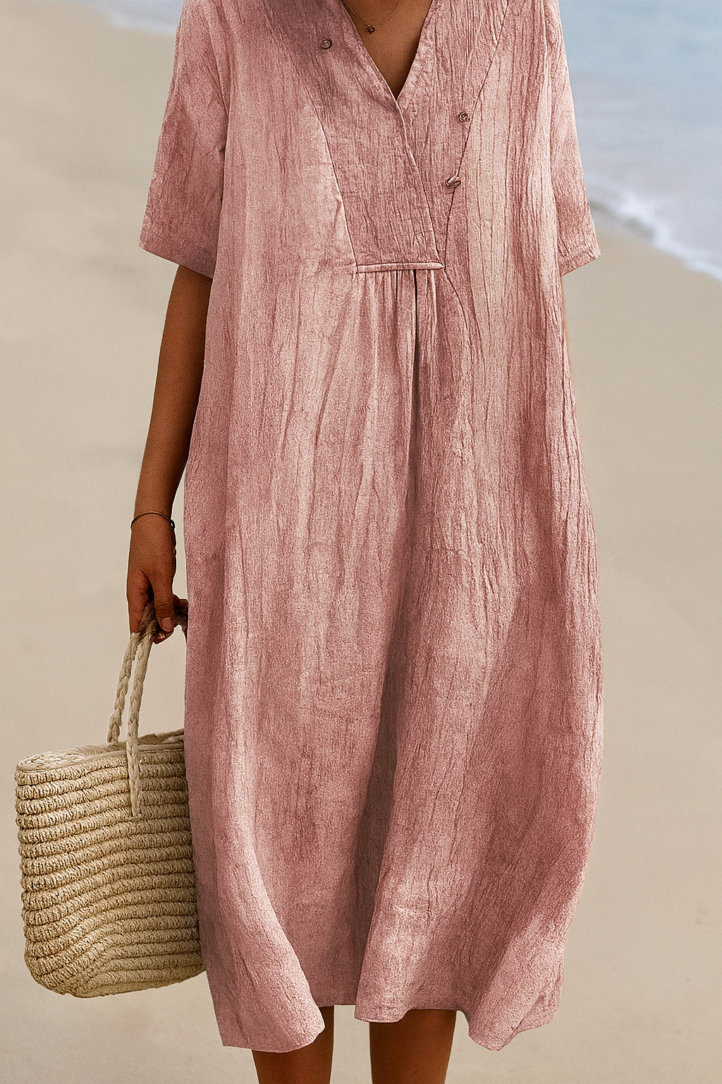 Wearclo | Women's Relaxed V-Neck Midi Dress