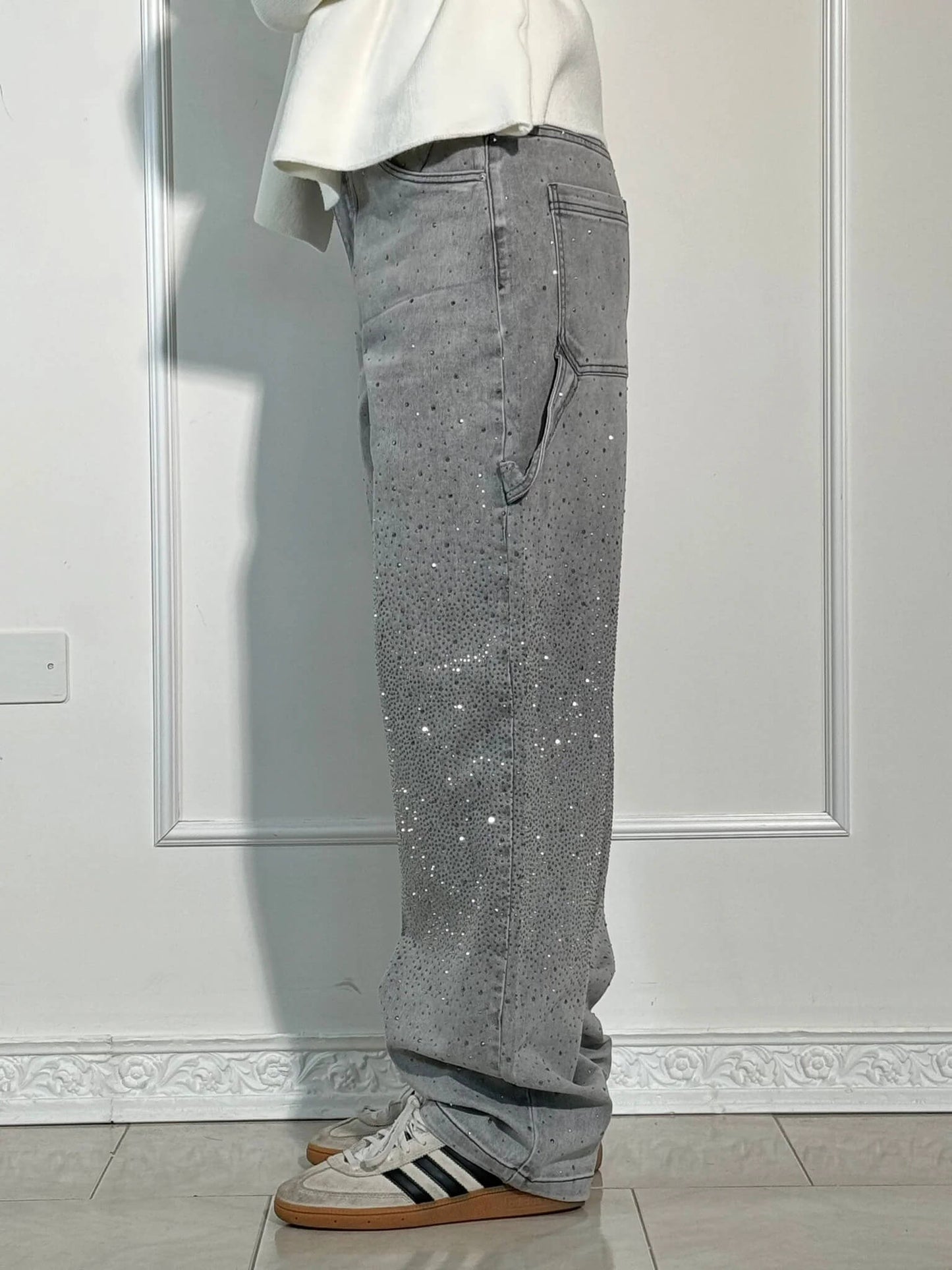 Wearclo | Women's Rhinestone Wide Leg Jeans
