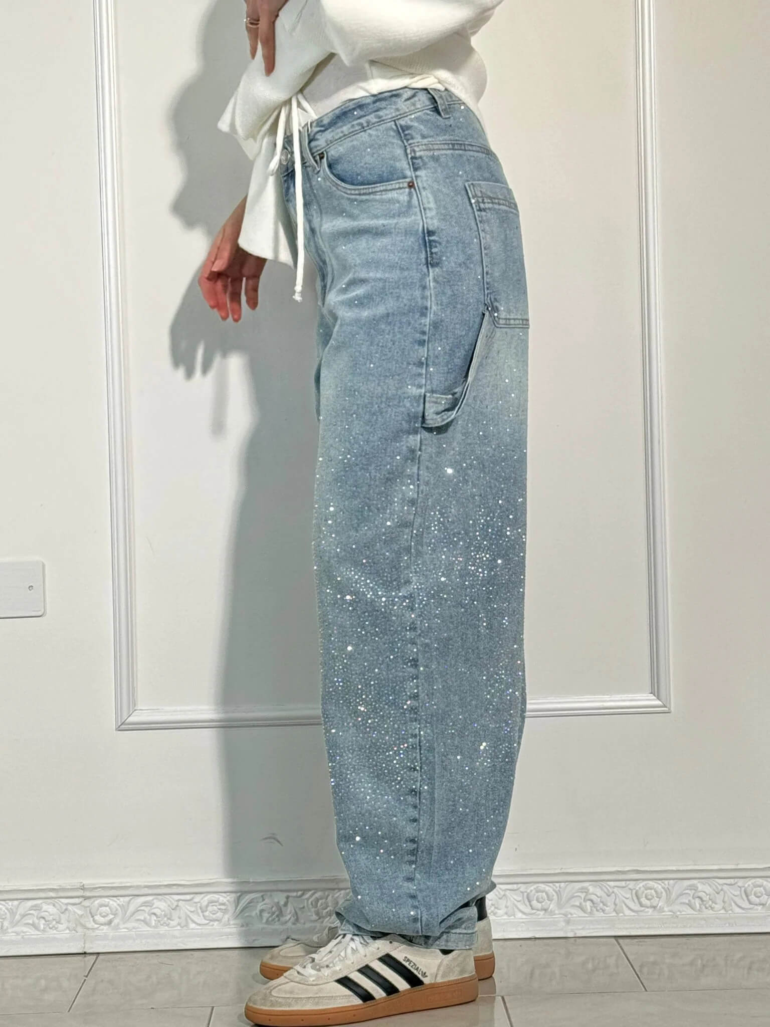 Wearclo | Women's Rhinestone Wide Leg Jeans