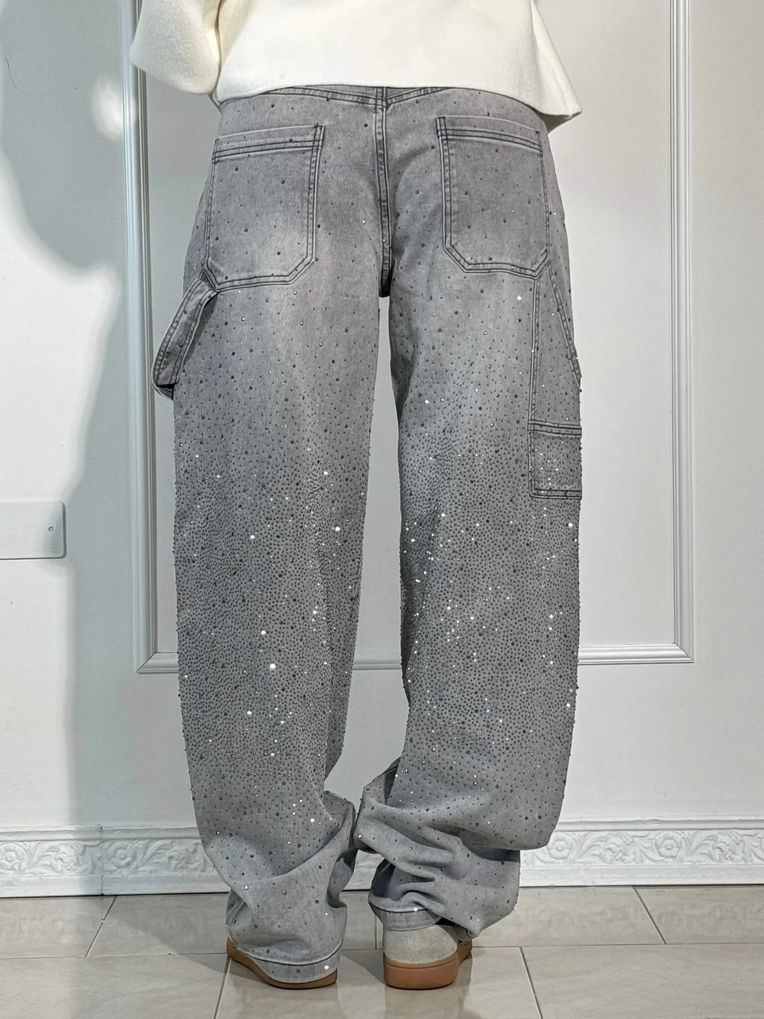 Wearclo | Women's Rhinestone Wide Leg Jeans