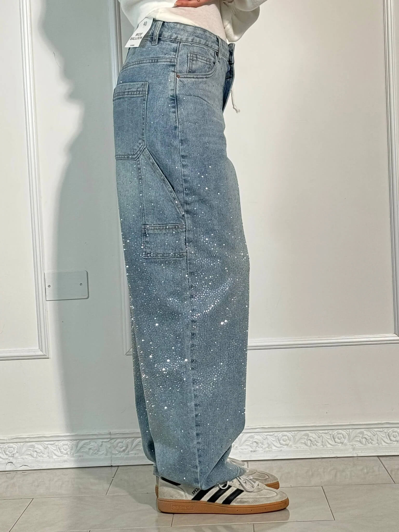 Wearclo | Women's Rhinestone Wide Leg Jeans