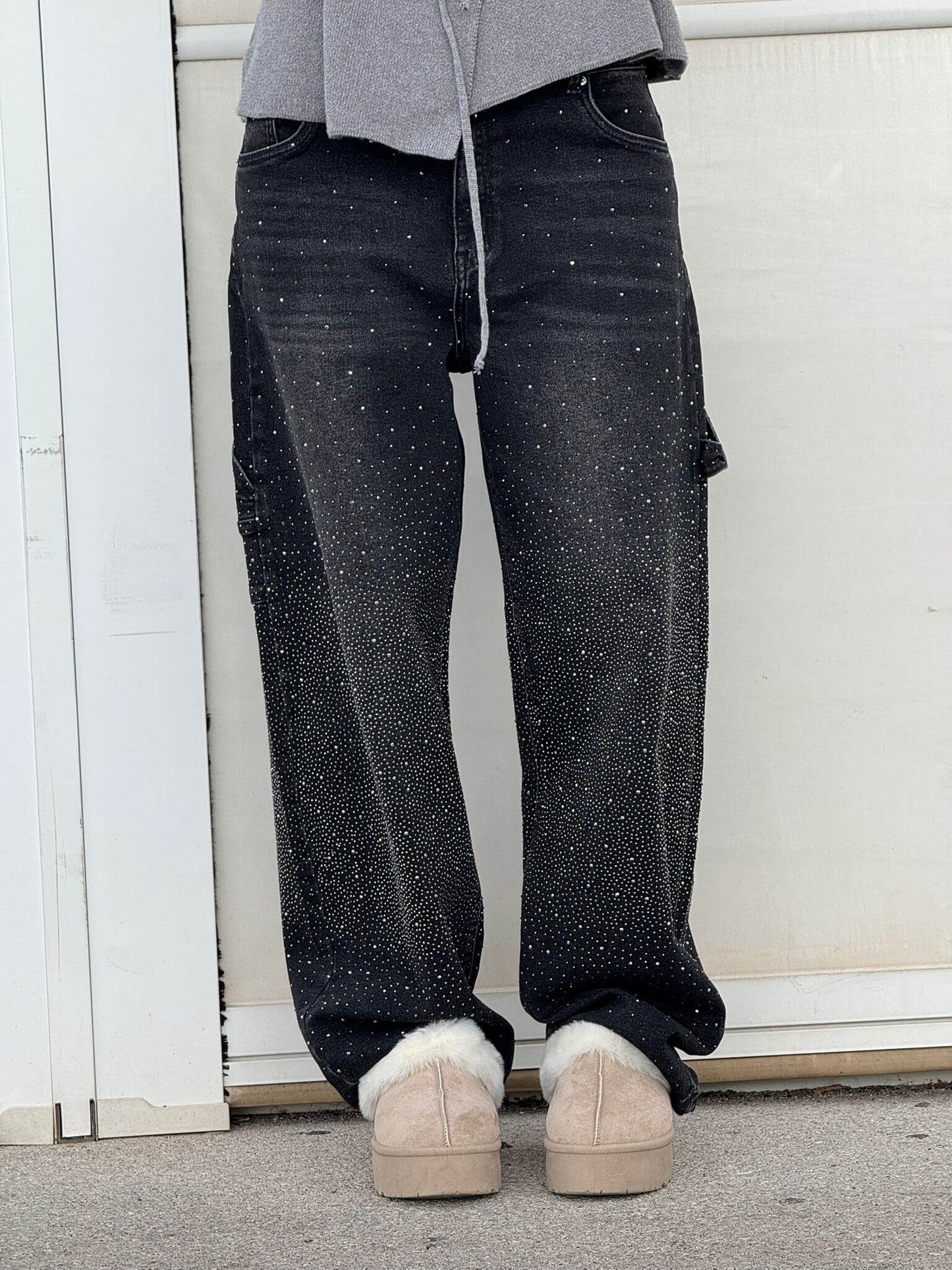 Wearclo | Women's Rhinestone Wide Leg Jeans