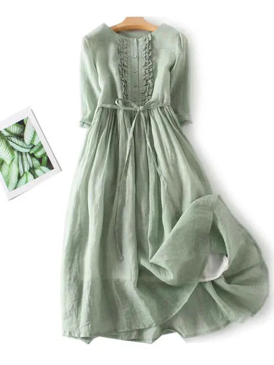 Wearclo | Women's Ruffle Midi Dress with Tie Waist