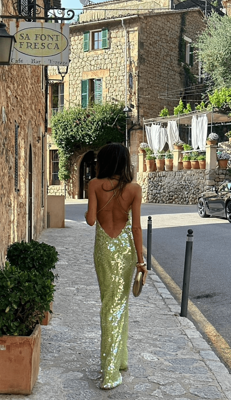 Wearclo | Women's Sequin Maxi Dress with Open Back