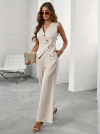 Chic Sleeveless Blazer & Wide Leg Pants Set