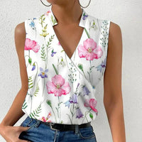 Wearclo | Elegant Floral V-Neck Sleeveless Top