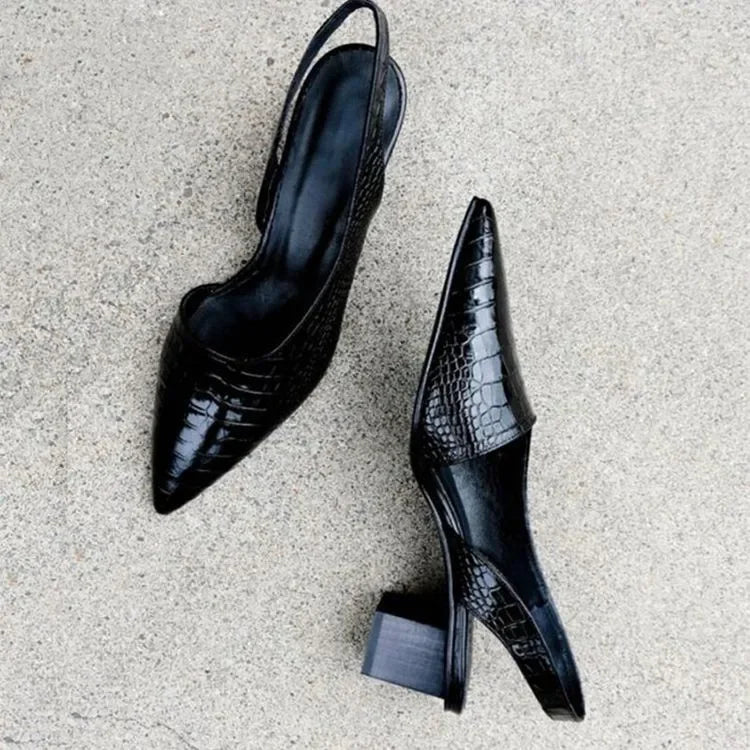 Wearclo | Women's Slingback Pumps Croco Embossed