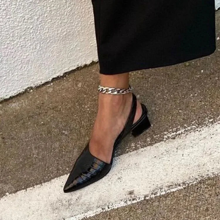 Wearclo | Women's Slingback Pumps Croco Embossed