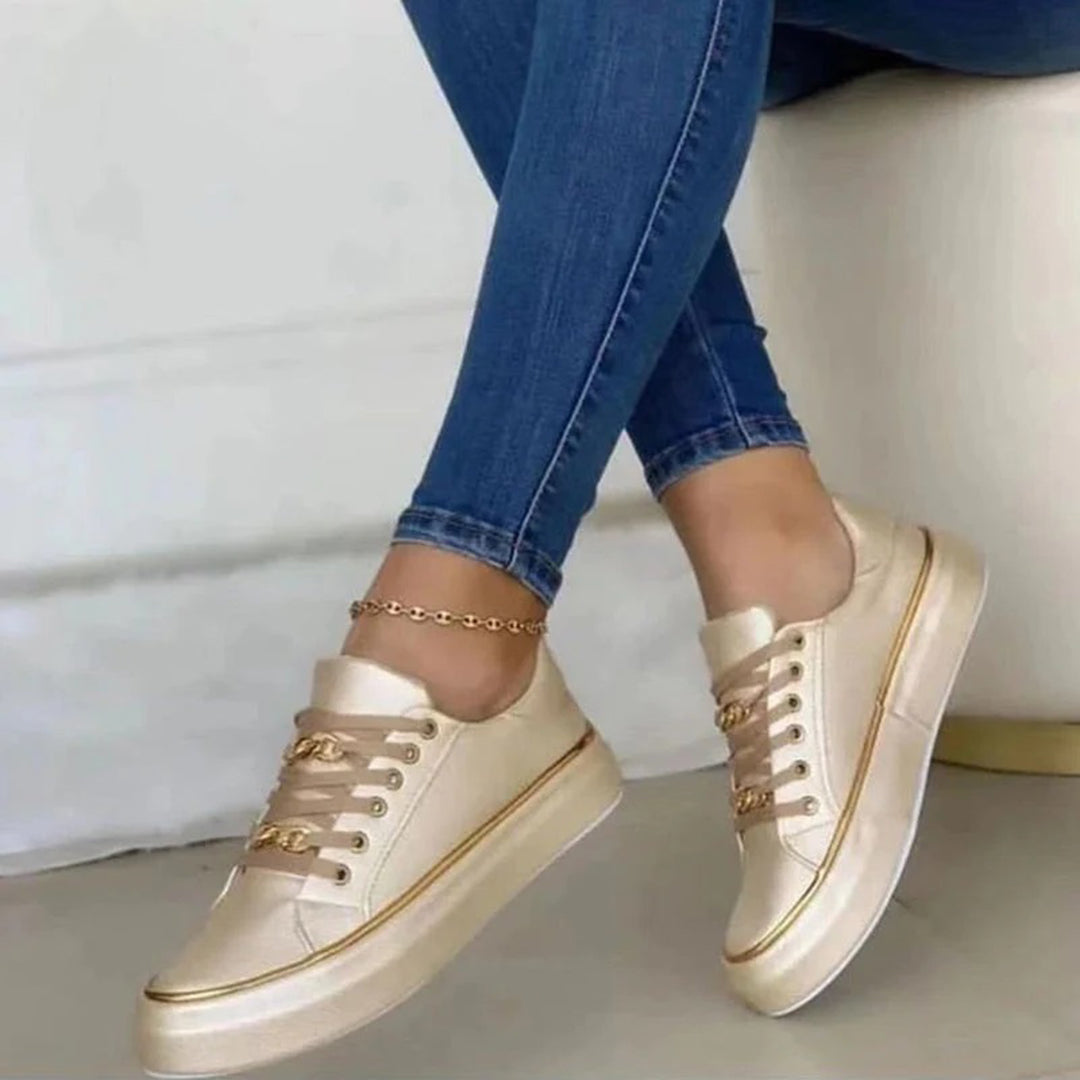 Wearclo | Women's Sneakers with Gold Chain Detail