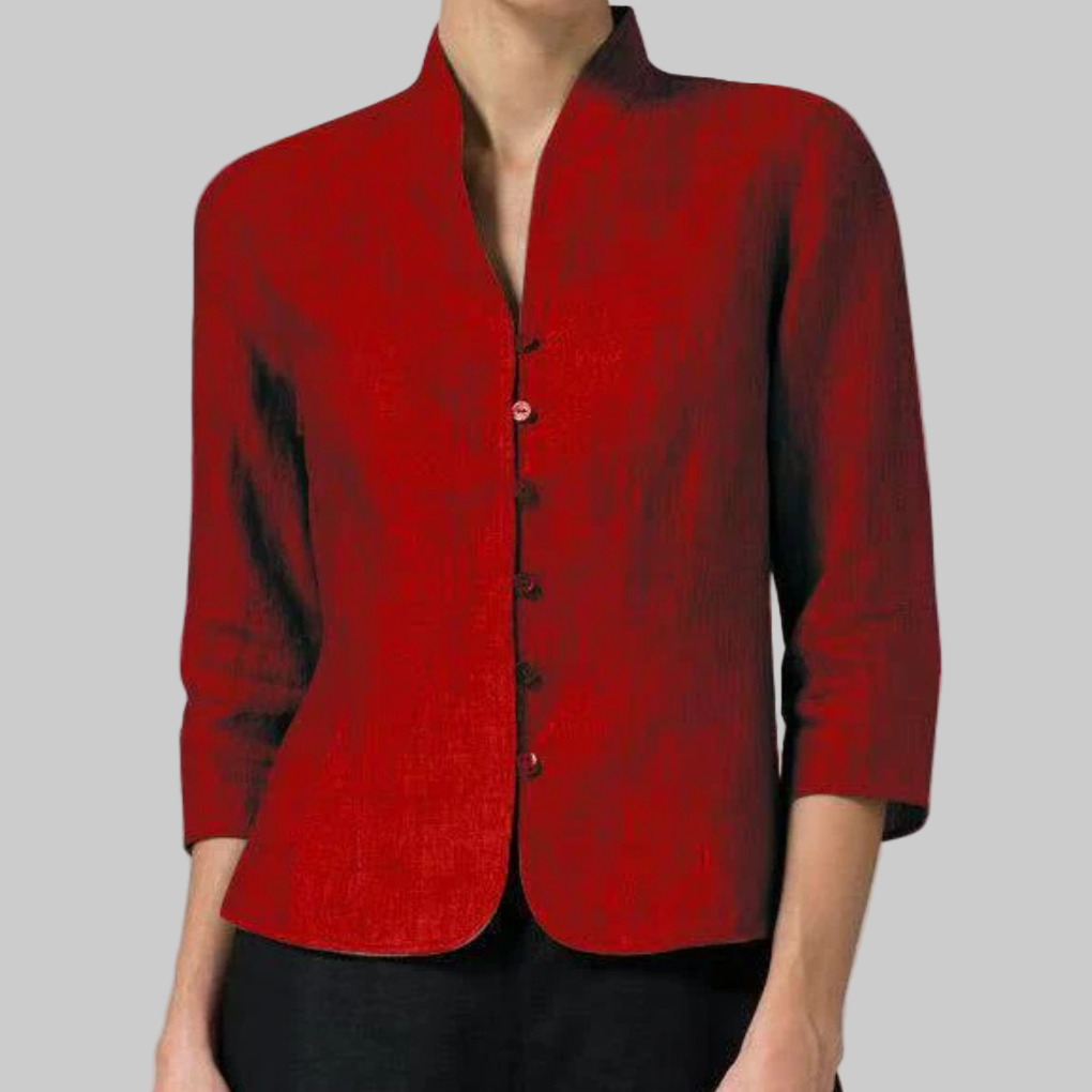 Wearclo | Women's Stand Collar Blouse with Button Front
