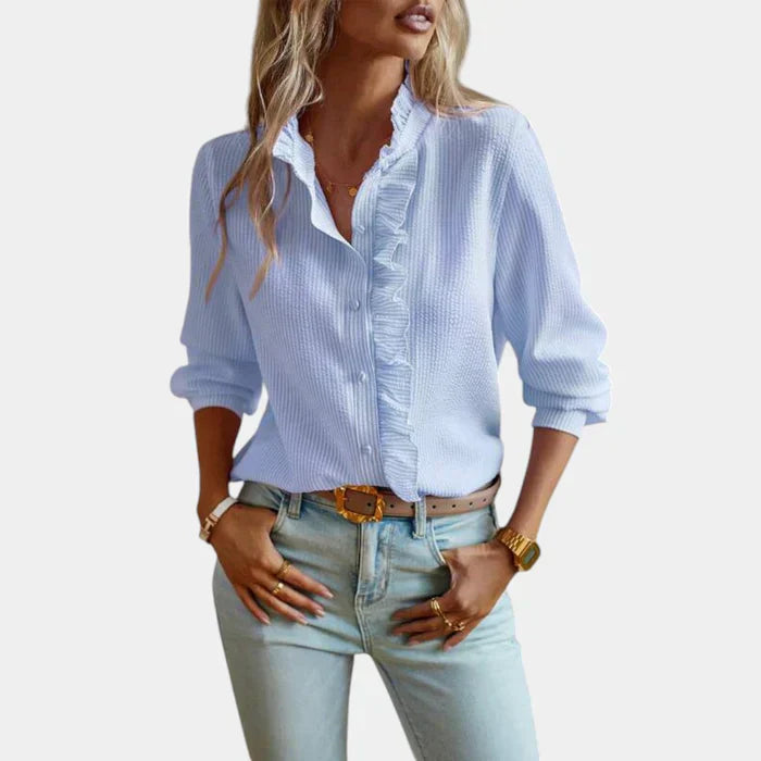 Wearclo | Women's Striped Ruffle Blouse
