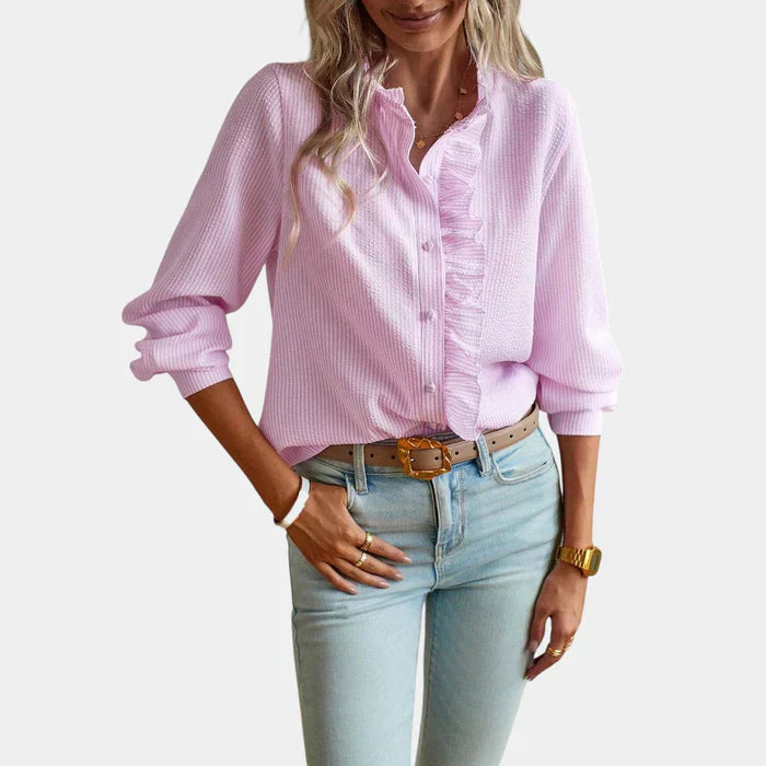 Wearclo | Women's Striped Ruffle Blouse