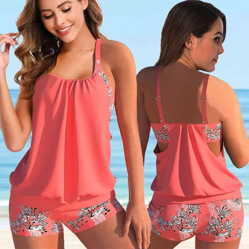 Wearclo | Women's Tankini Swimsuit with Boyshorts & Floral Print