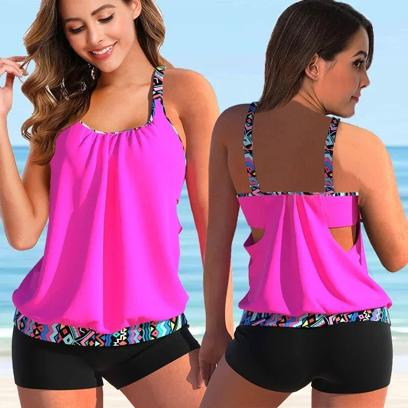 Wearclo | Women's Tankini Swimsuit with Boyshorts & Floral Print