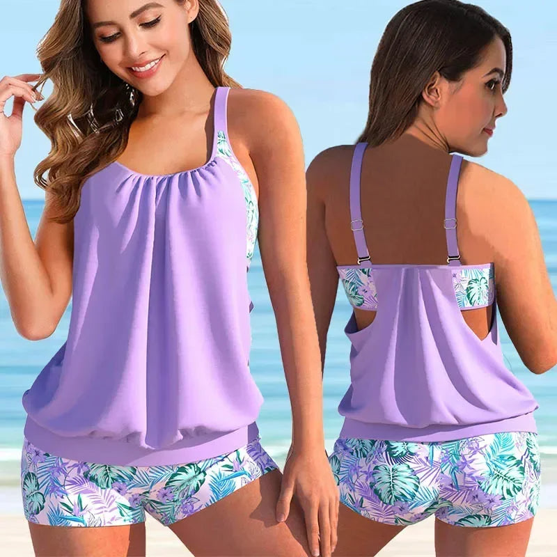 Wearclo | Women's Tankini Swimsuit with Boyshorts & Floral Print