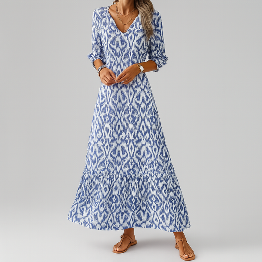 Wearclo | Women's Tiered Maxi Dress with Ikat Print